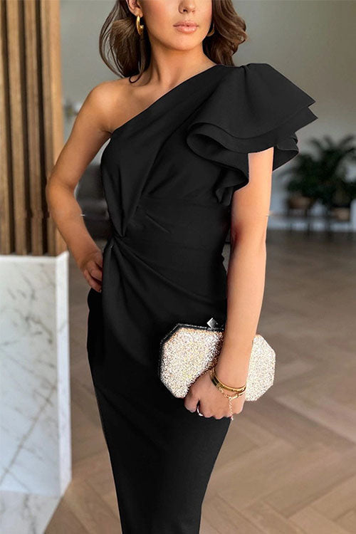 Off-Shoulder Midi-Kleid mit Schlitz