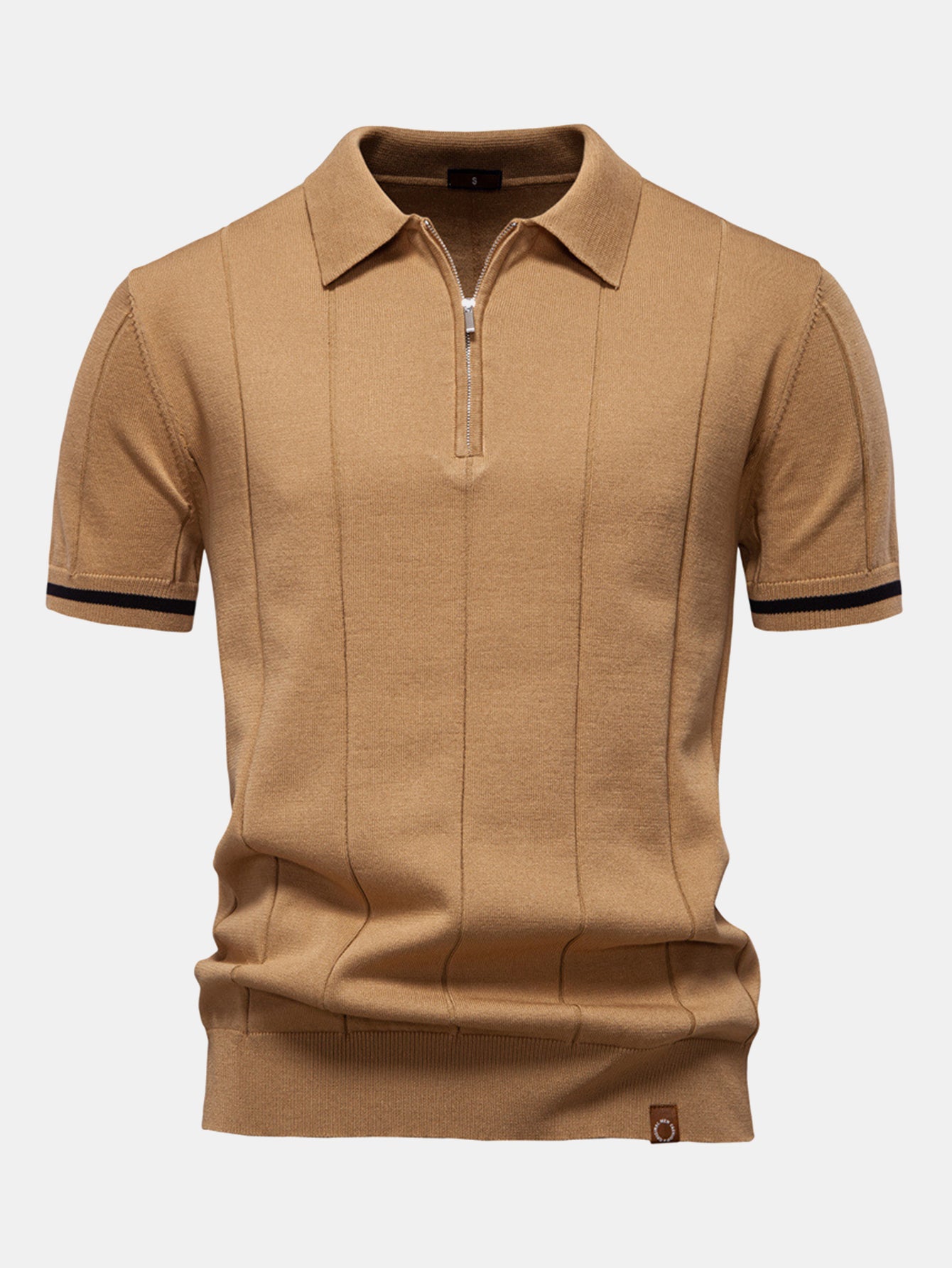 Contrast Trim Rits Gebreid Polo Shirt