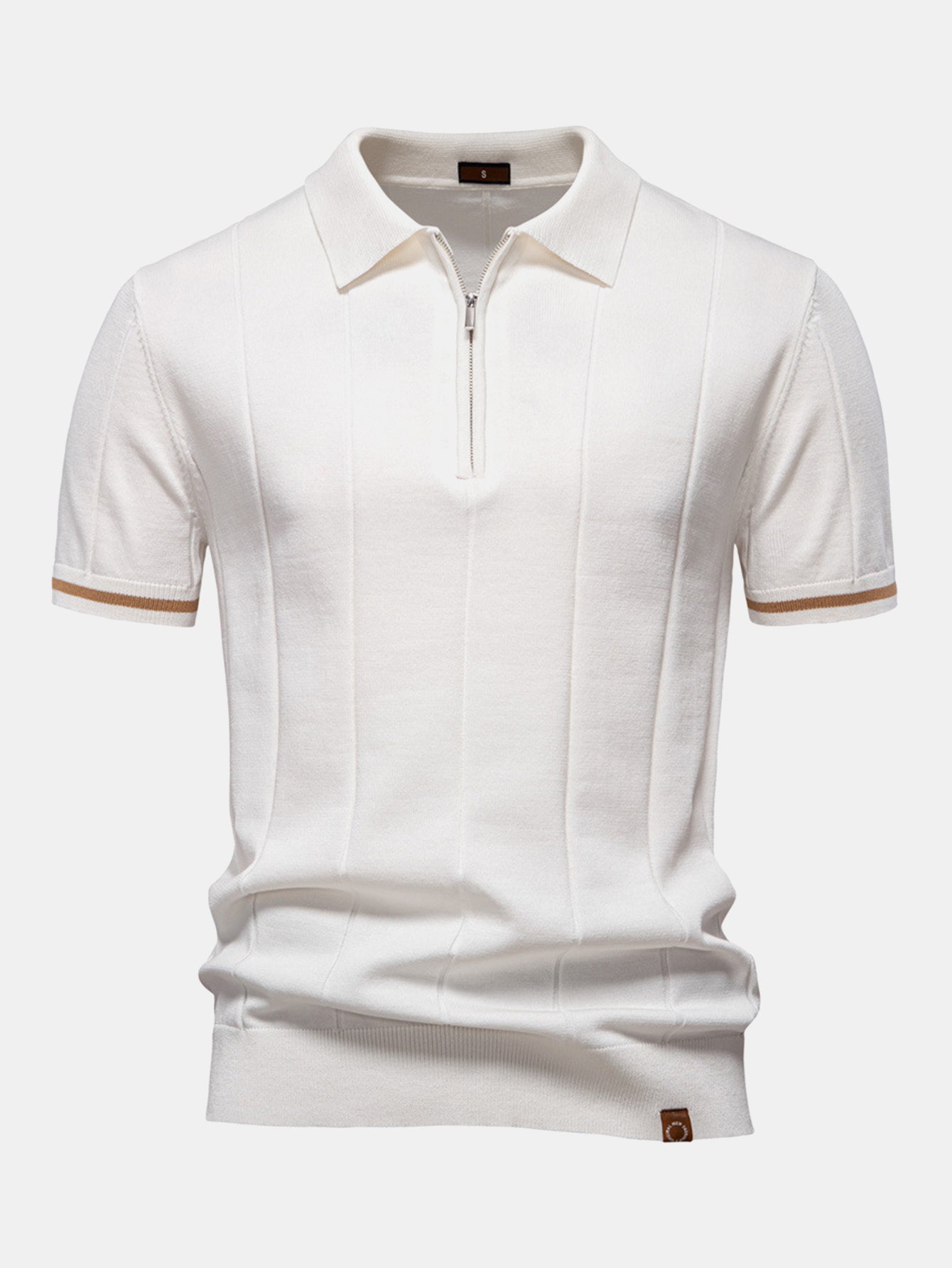 Contrast Trim Rits Gebreid Polo Shirt