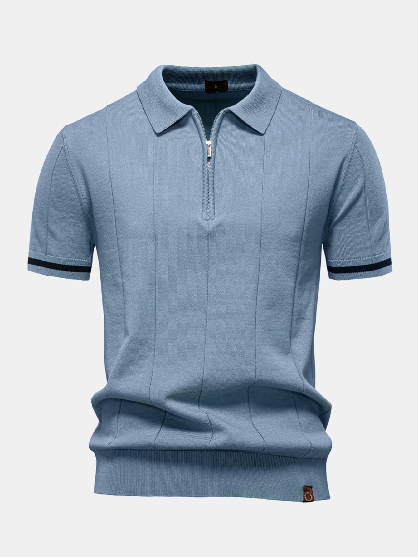 Contrast Trim Rits Gebreid Polo Shirt