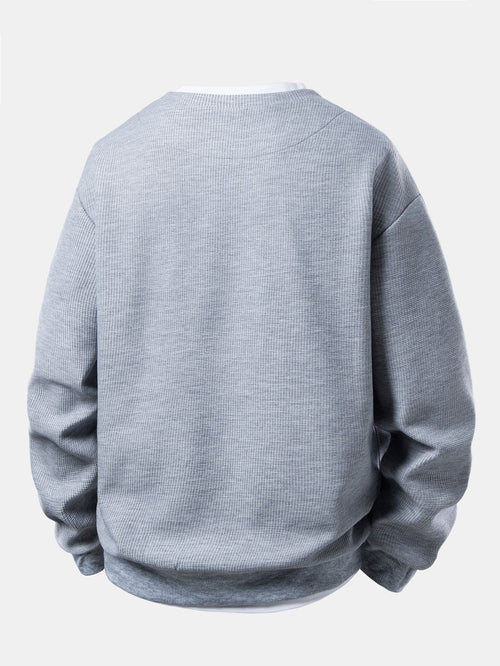 2 In 1 Waffle Notched Collar Sweatshirt