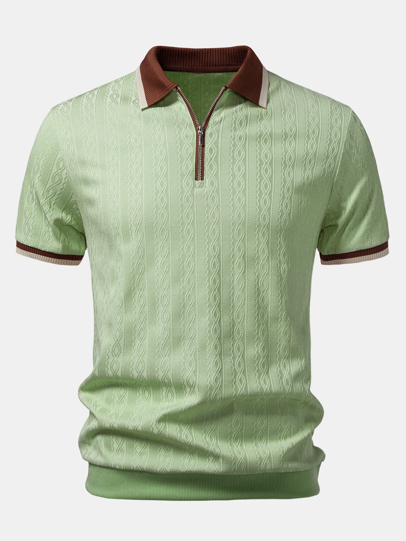 Contrast Trim Textured Zipper Knit Polo