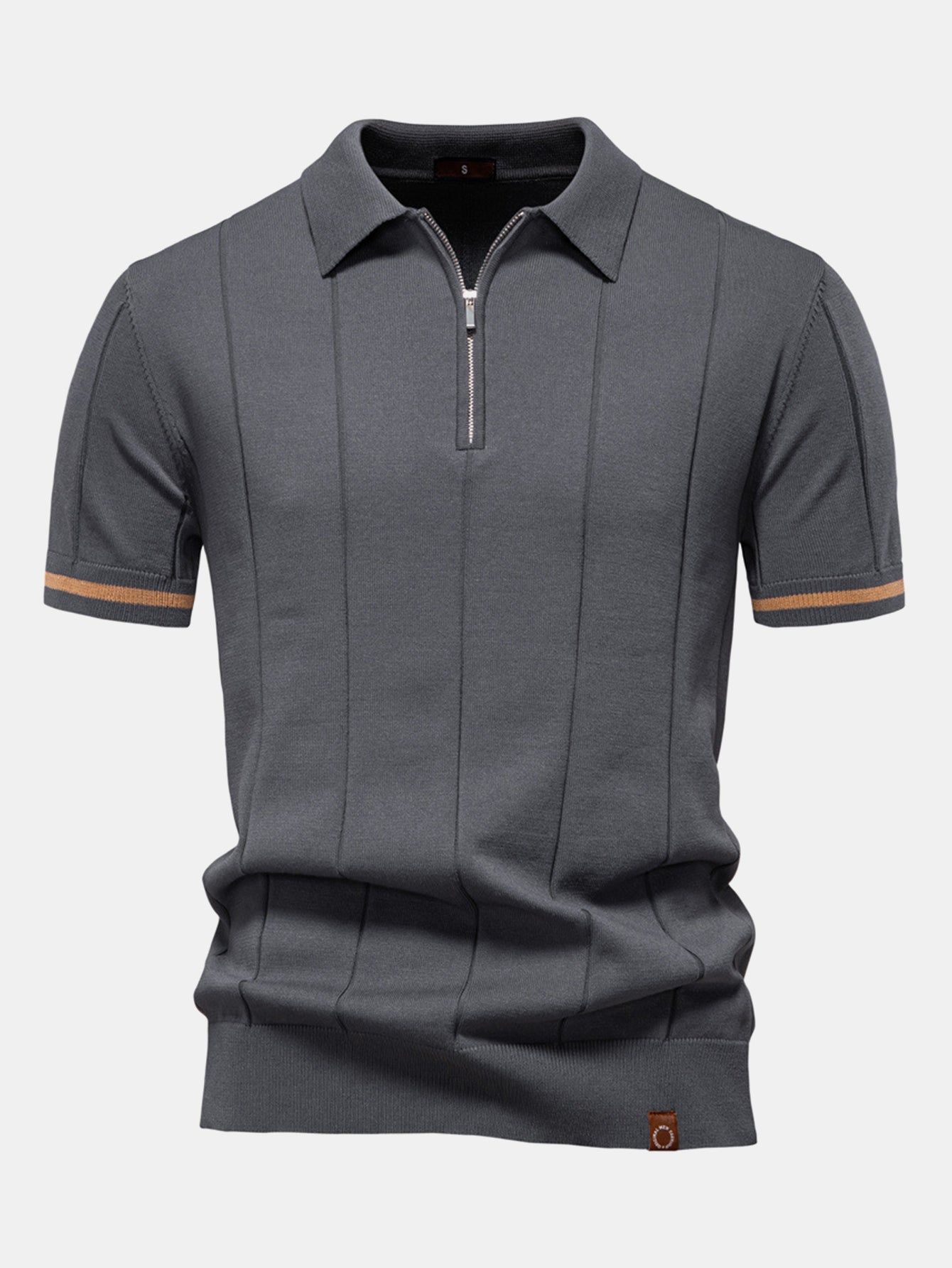 Contrast Trim Rits Gebreid Polo Shirt