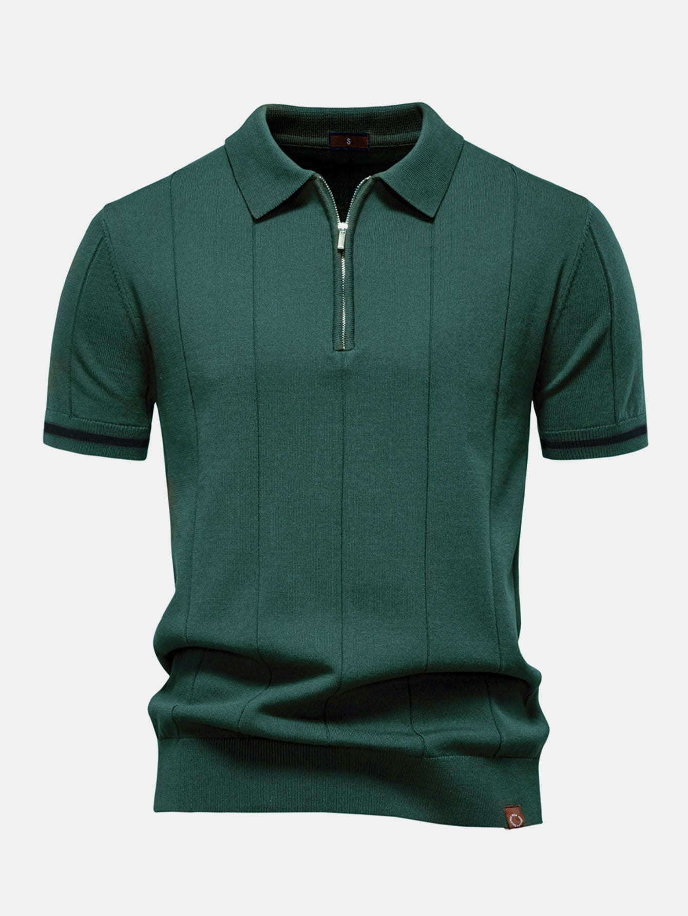 Contrast Trim Rits Gebreid Polo Shirt