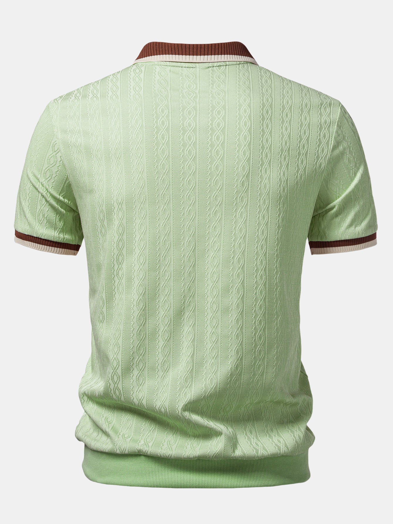 Contrast Trim Textured Zipper Knit Polo