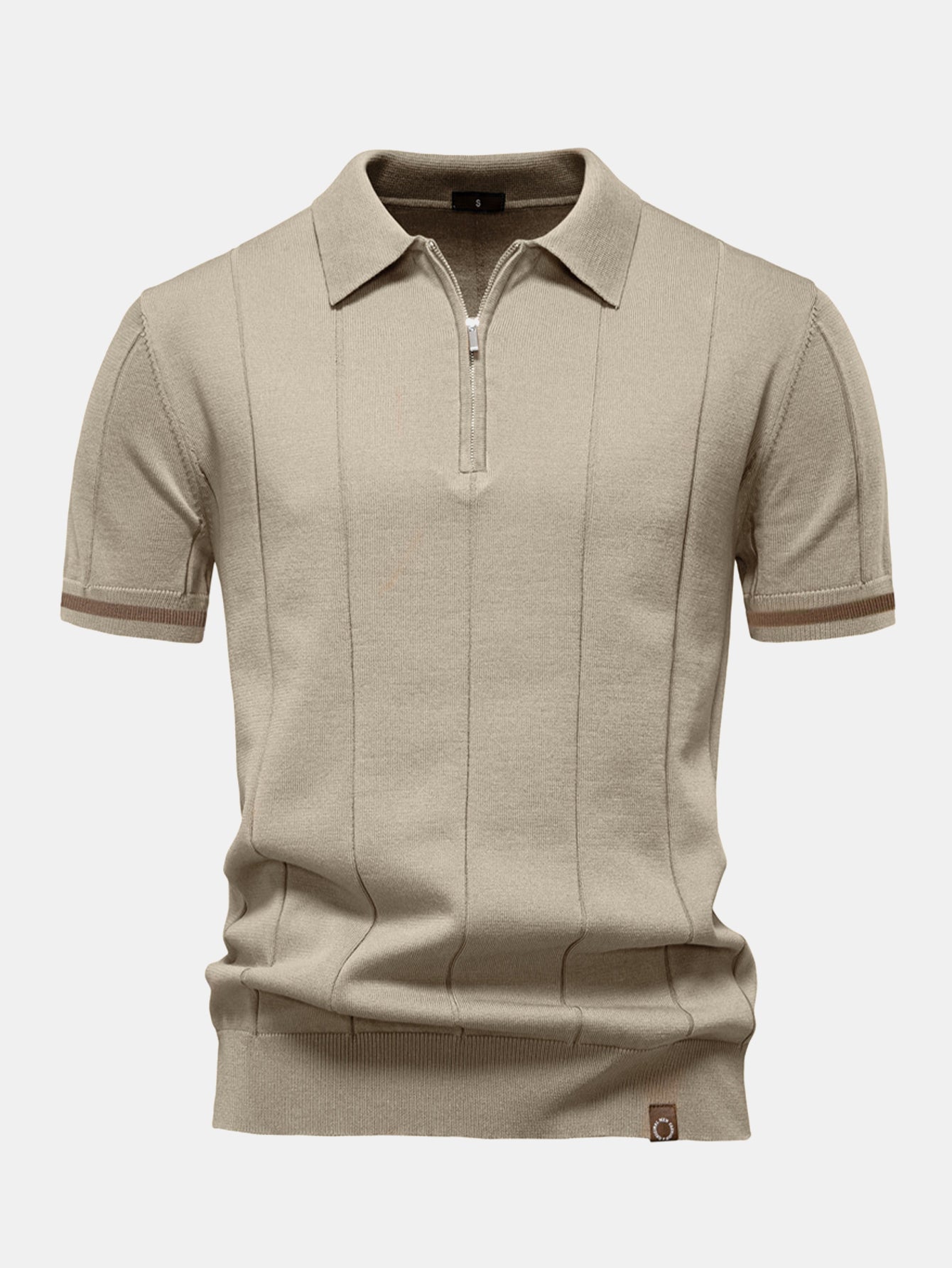 Contrast Trim Rits Gebreid Polo Shirt
