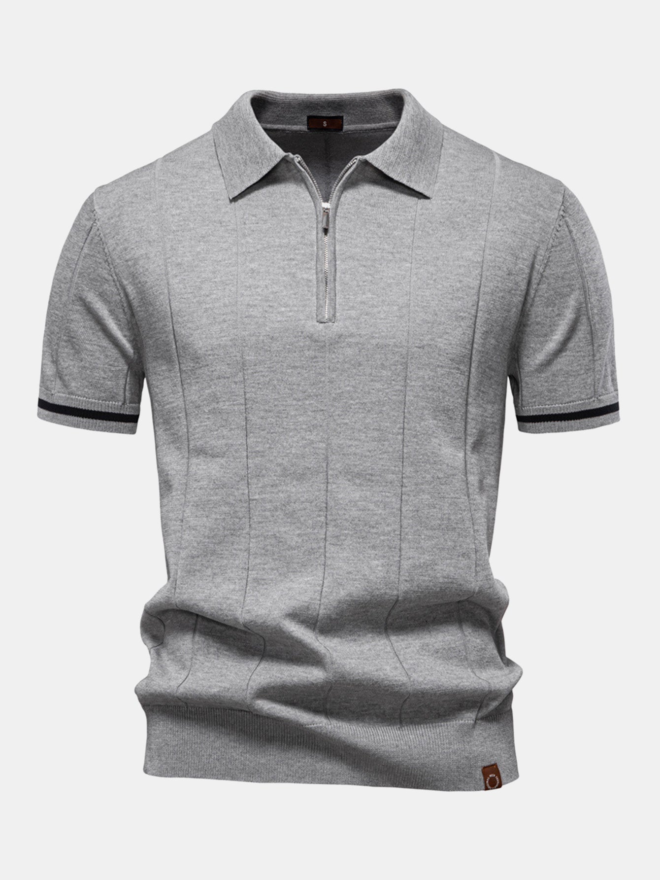 Contrast Trim Rits Gebreid Polo Shirt