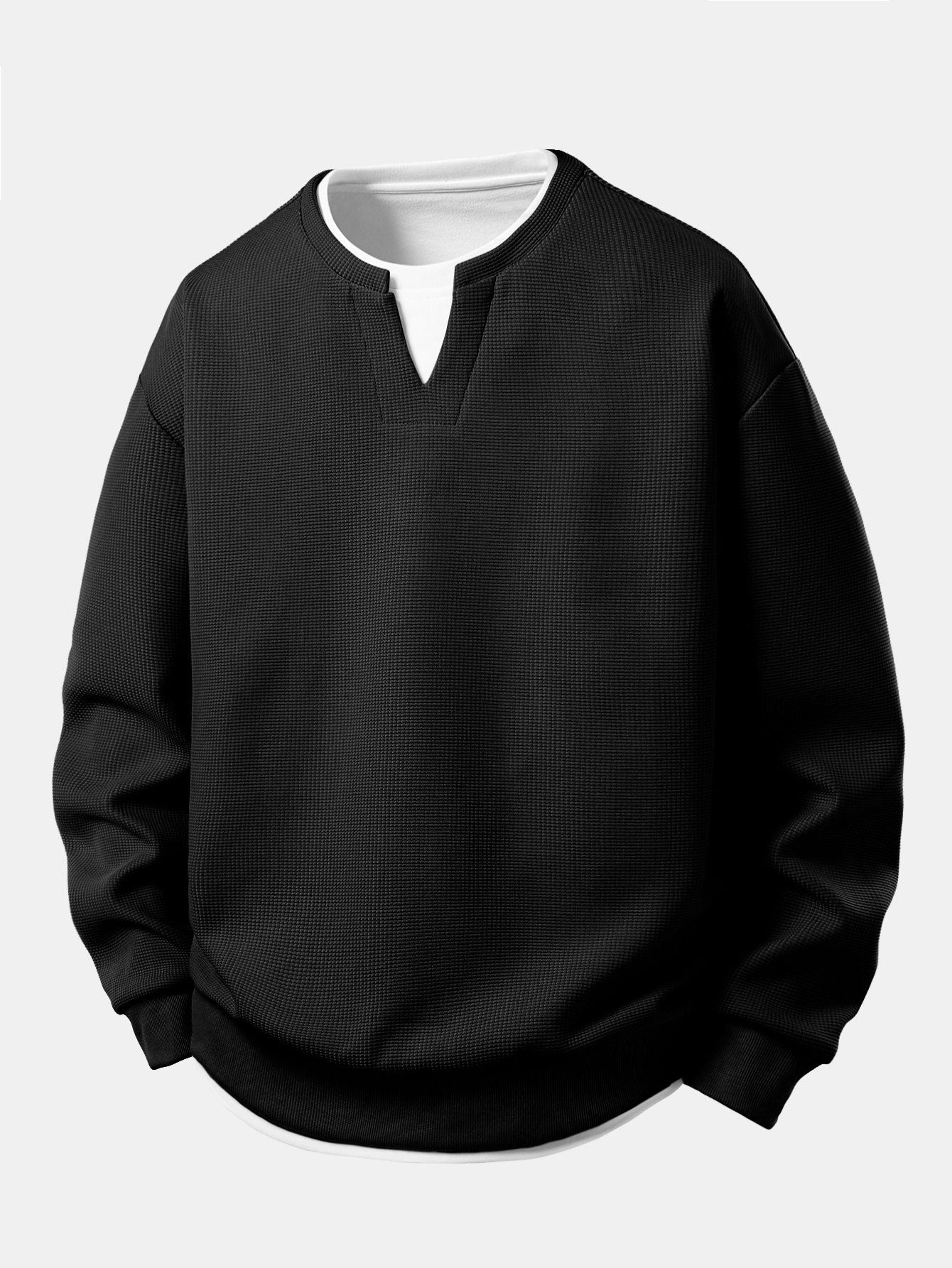 2 In 1 Waffle Notched Collar Sweatshirt