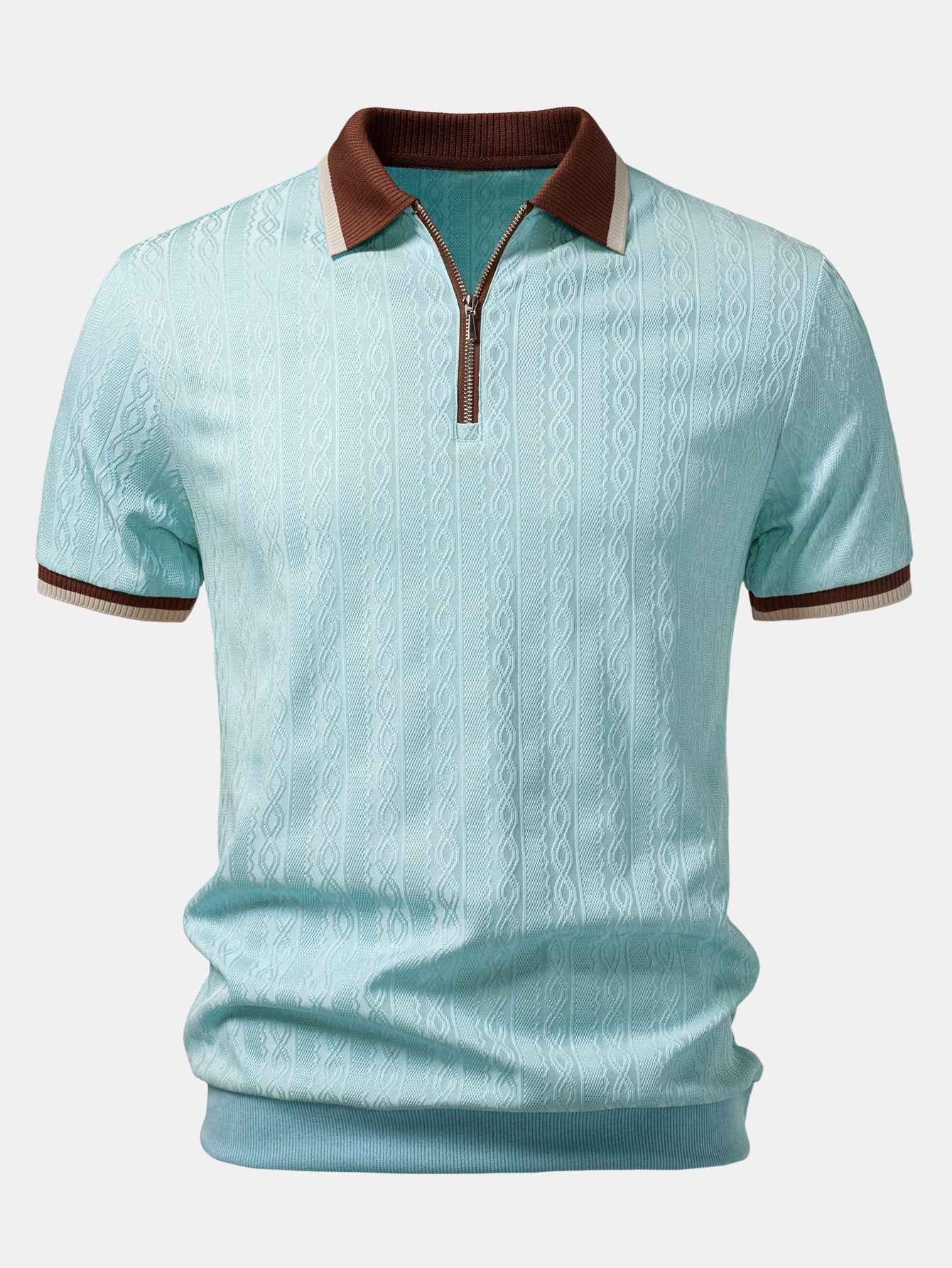 Contrast Trim Textured Zipper Knit Polo