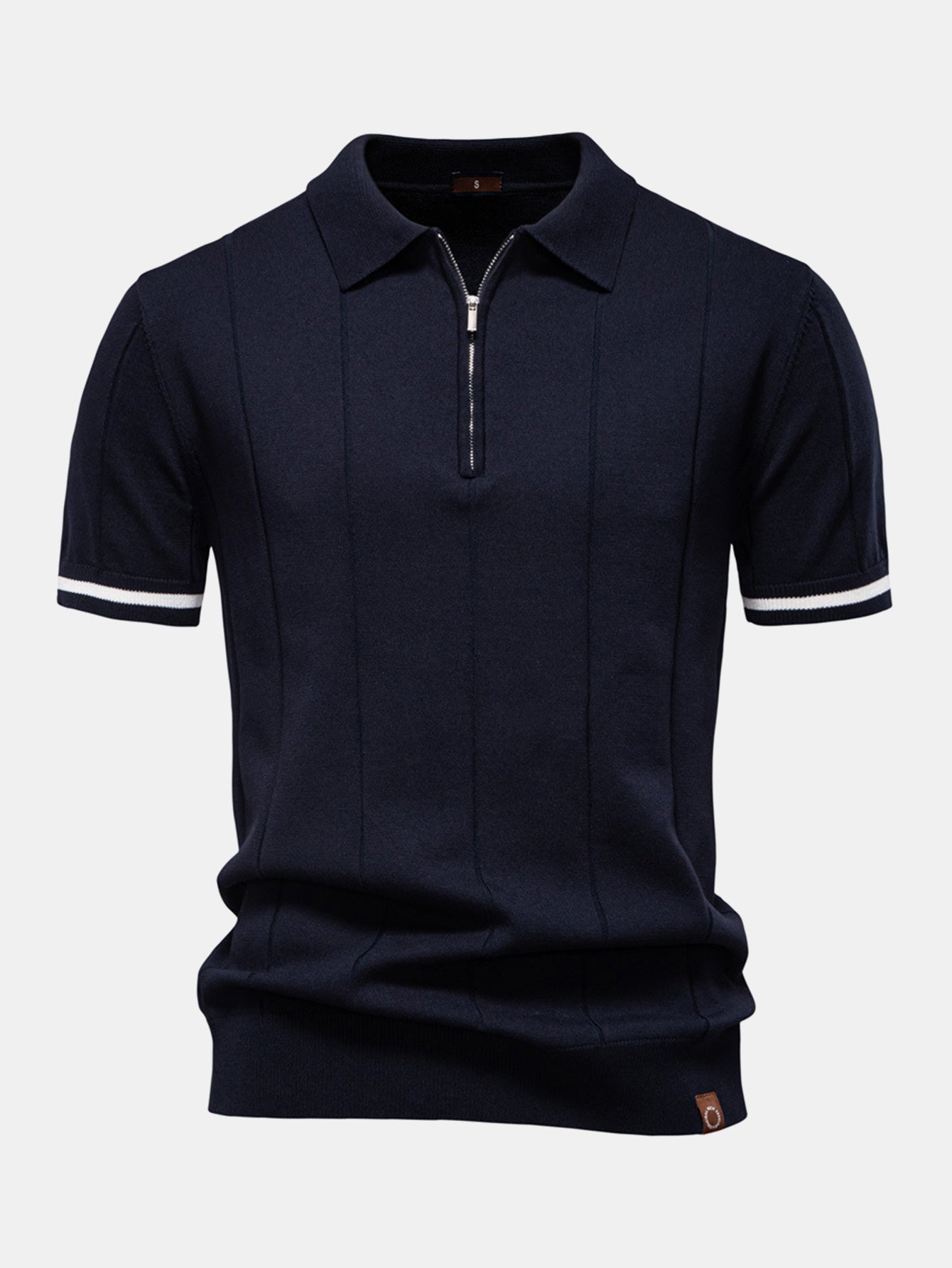 Contrast Trim Rits Gebreid Polo Shirt